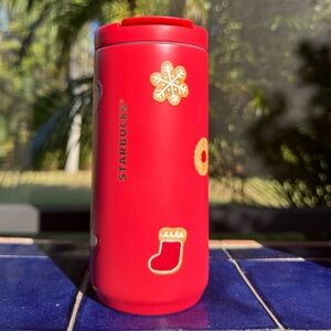 NWT Starbucks 2025 Holiday Red Gingerbread Printed SS Bottle 16 oz Tumbler